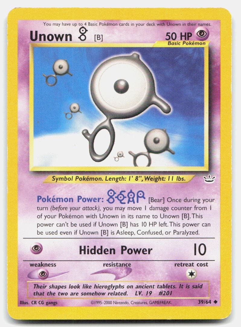 Neo Revelation Unown [B] 39/64 Heavily Played Pokemon Unlimited UC Tcg Card
