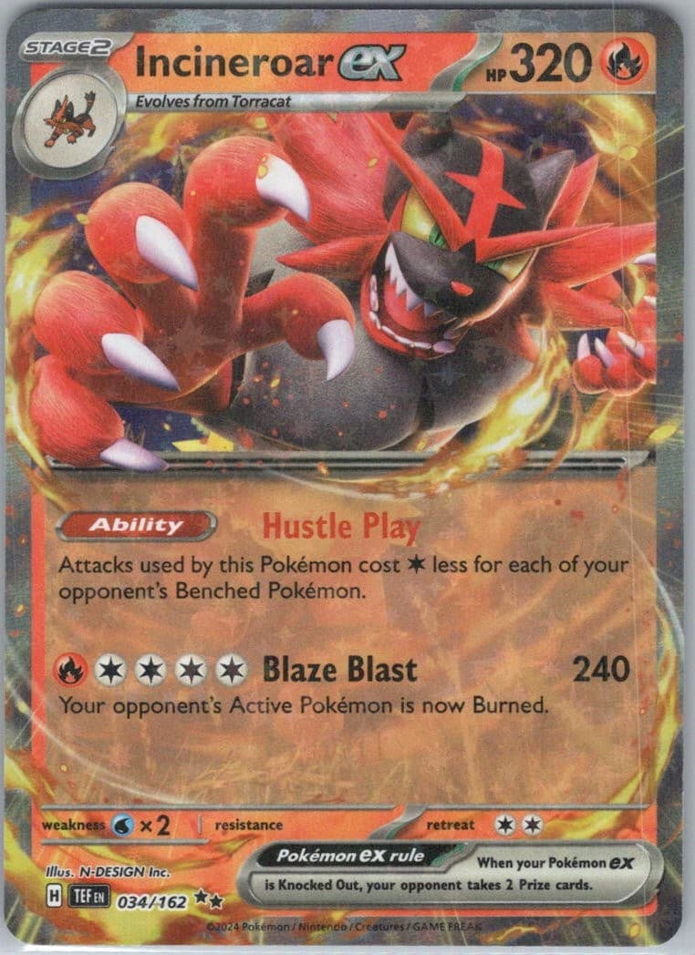 Incineroar ex - 034/162 #34/162 (Holo) (NM) SV05: Temporal Forces TEF Pokemon