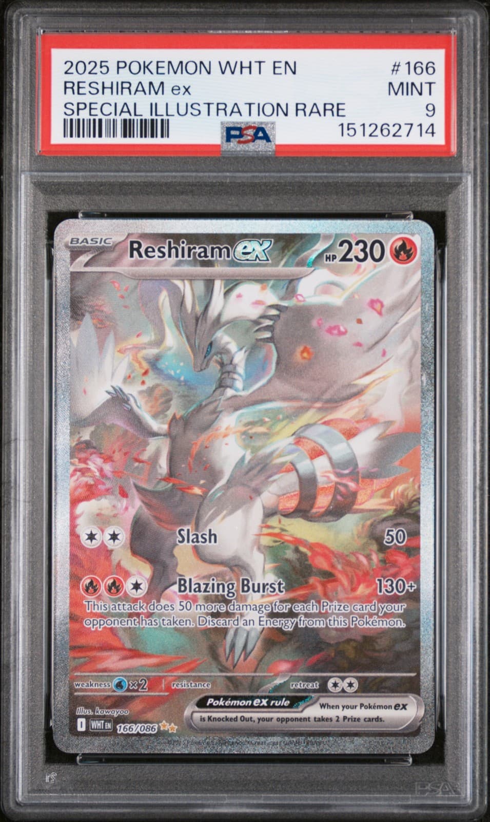 2025 POKEMON WHT EN-WHITE FLARE SPECIAL ILLUSTRATION RARE #166 RESHIRAM EX PSA 9