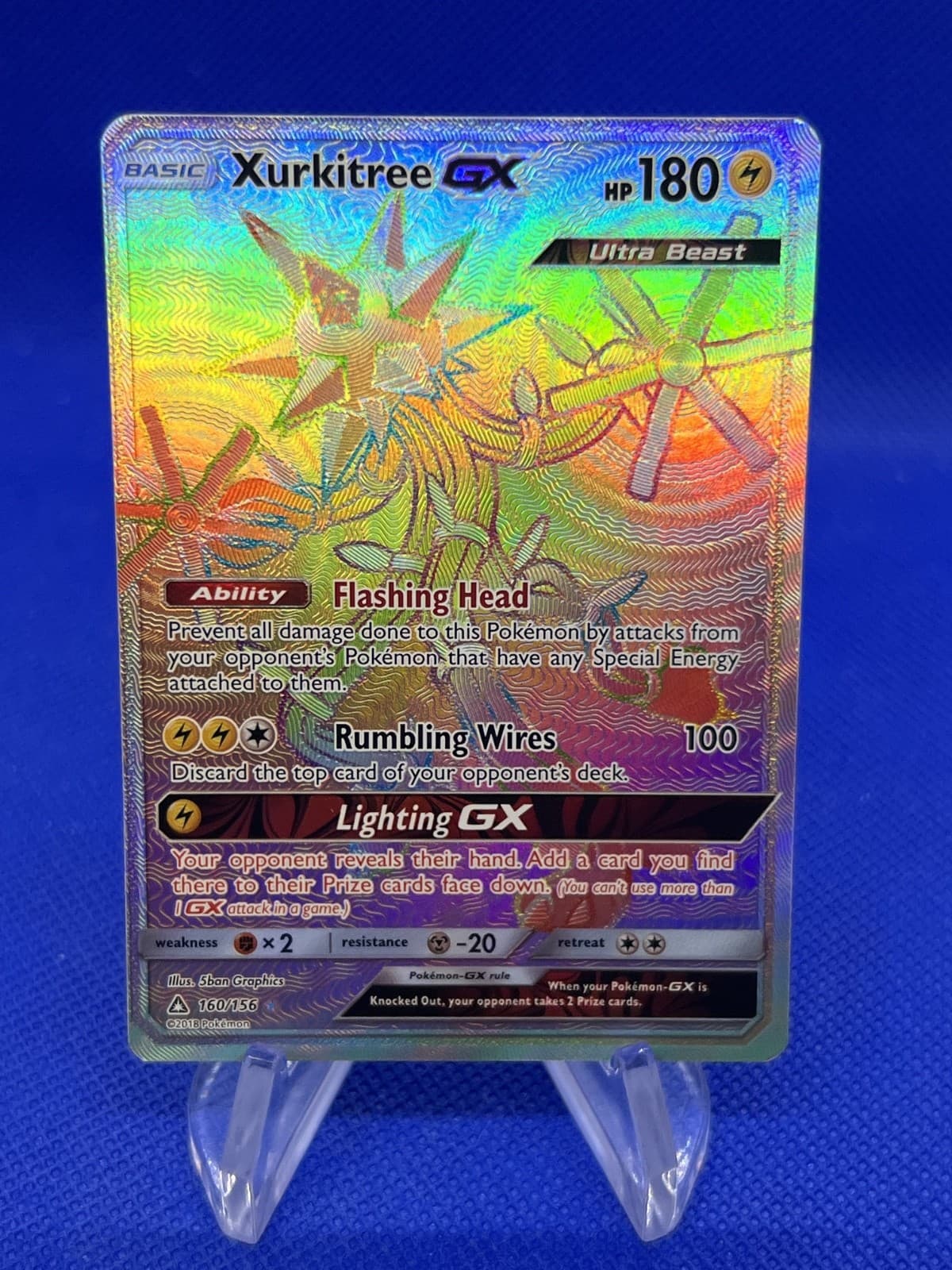 Pokemon Sun & Moon Ultra Prism Xurkitree GX 160/156 Rainbow Secret Rare NM/LP