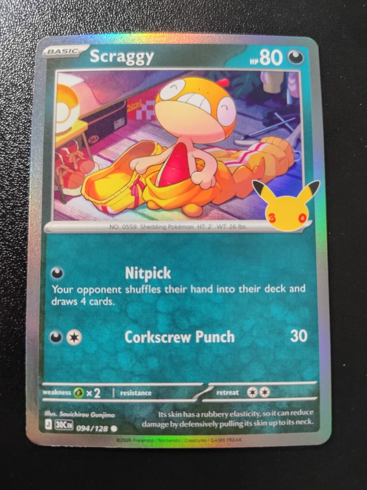 Pokemon 30th Celebration Scraggy Holo Common Card 094/128 NM