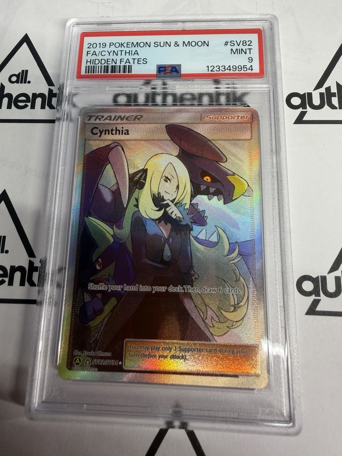 Cynthia SV82/SV94 PSA 9 MINT Hidden Fates Full Art Trainer Pokemon Holo 2019 TCG