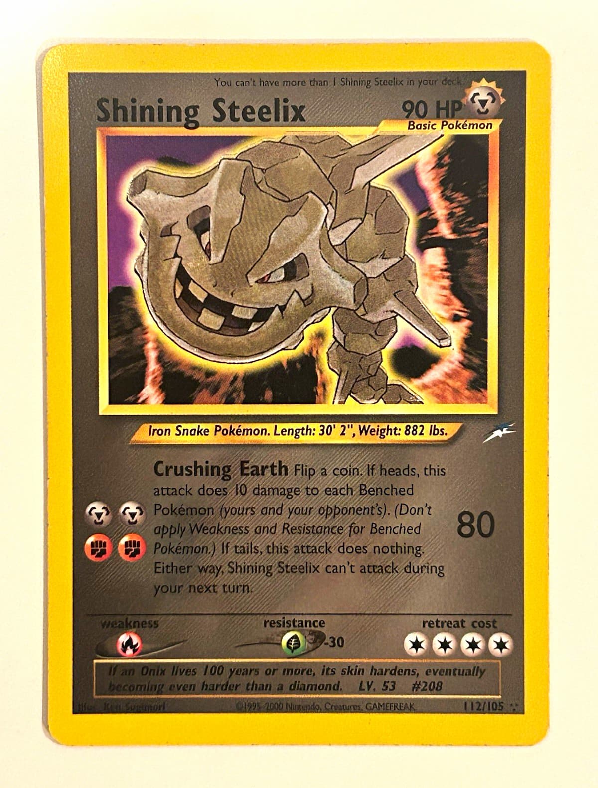 Shining Steelix 112/105 Neo Destiny Secret Rare Holo English 90 HP Basic 2000