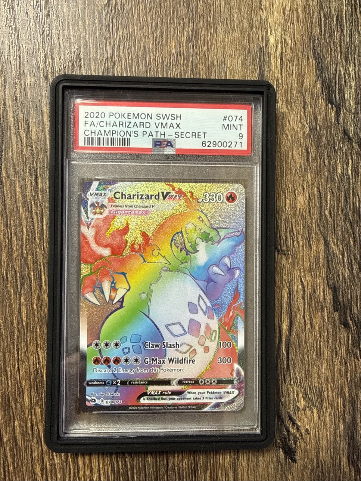 Pokémon 2020 Charizard VMAX Secret Rare 074/073 Champion Path Holo PSA 9 MINT