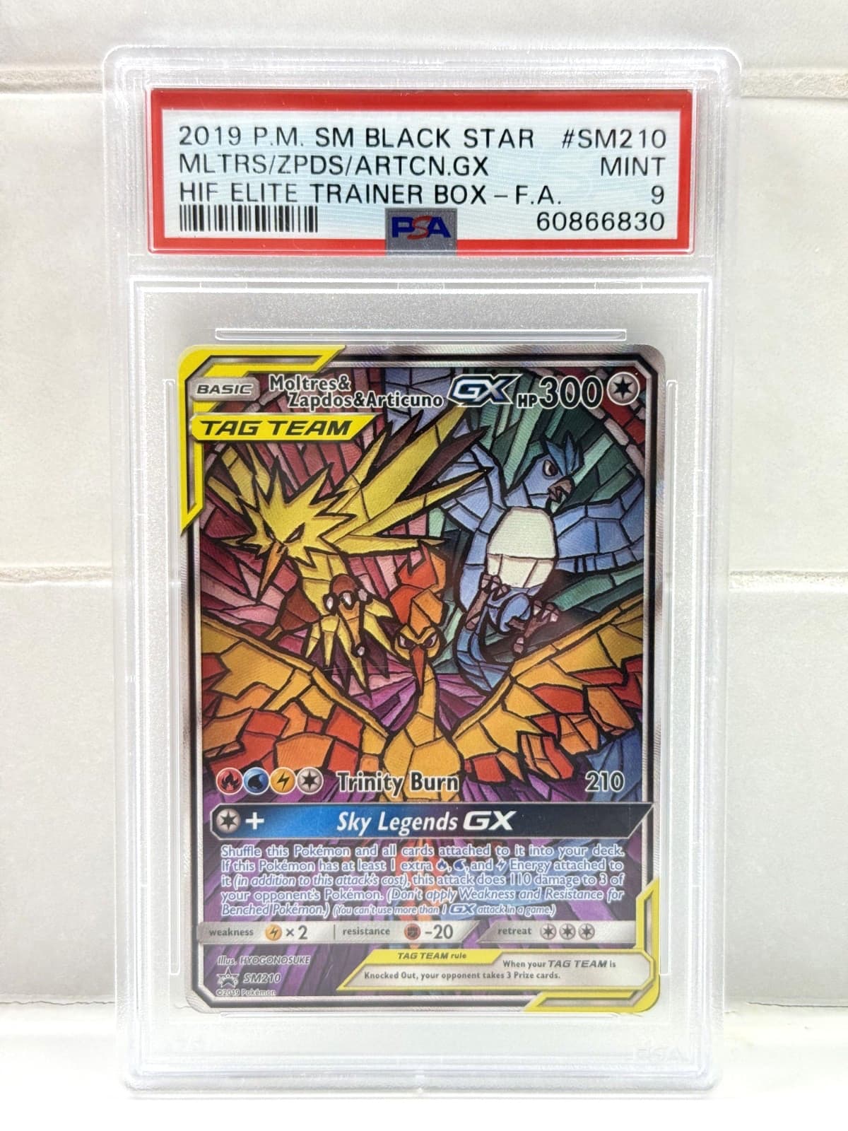 PSA 9 Moltres & Zapdos & Articuno GX #SM210 Sun & Moon Promo Pokemon 2019