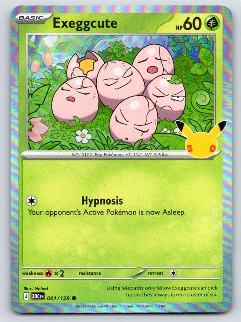 2026 POKEMON ME: 30TH CELEBRATION EXEGGCUTE 001/128 HOLO C NM A102660 FREE S&H