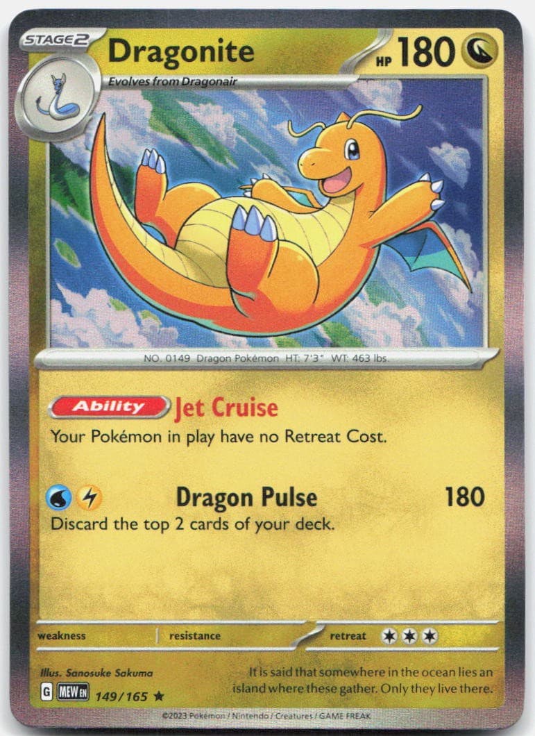 Dragonite 149/165 Rare 151 Pokemon Holo Near Mint