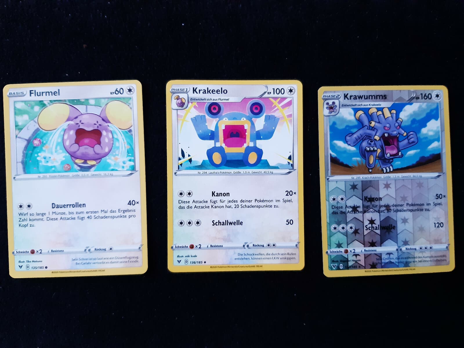 Pokemon Karten TCG krawumms 137/185 holo krakeelo 136/185 flurmel 135/185