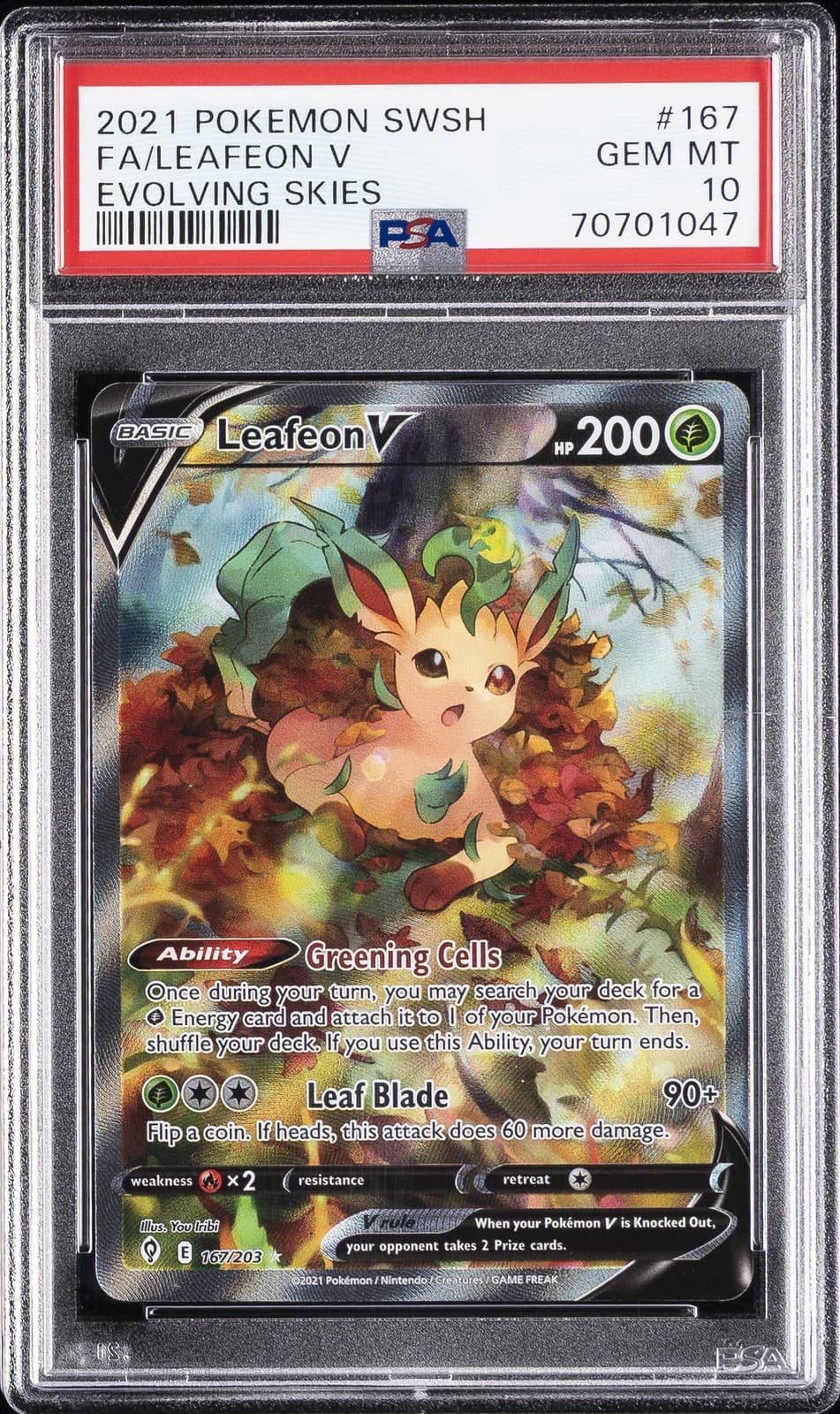 2021 POKEMON SWORD & SHIELD EVOLVING SKIES #167 FULL ART/LEAFEON V PSA 10
