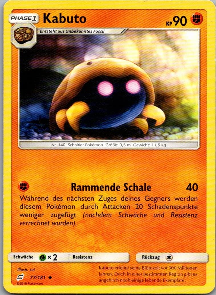 Pokemon Kabuto 77/181 Teams sind Trumpf Deutsch 2019 Karte