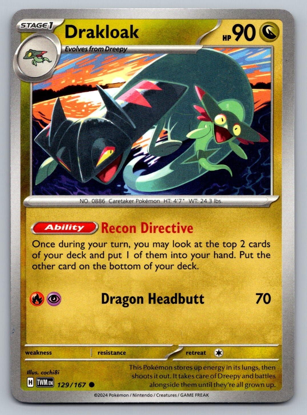 Drakloak 129/167 Common Twilight Masquerade Pokemon Near Mint
