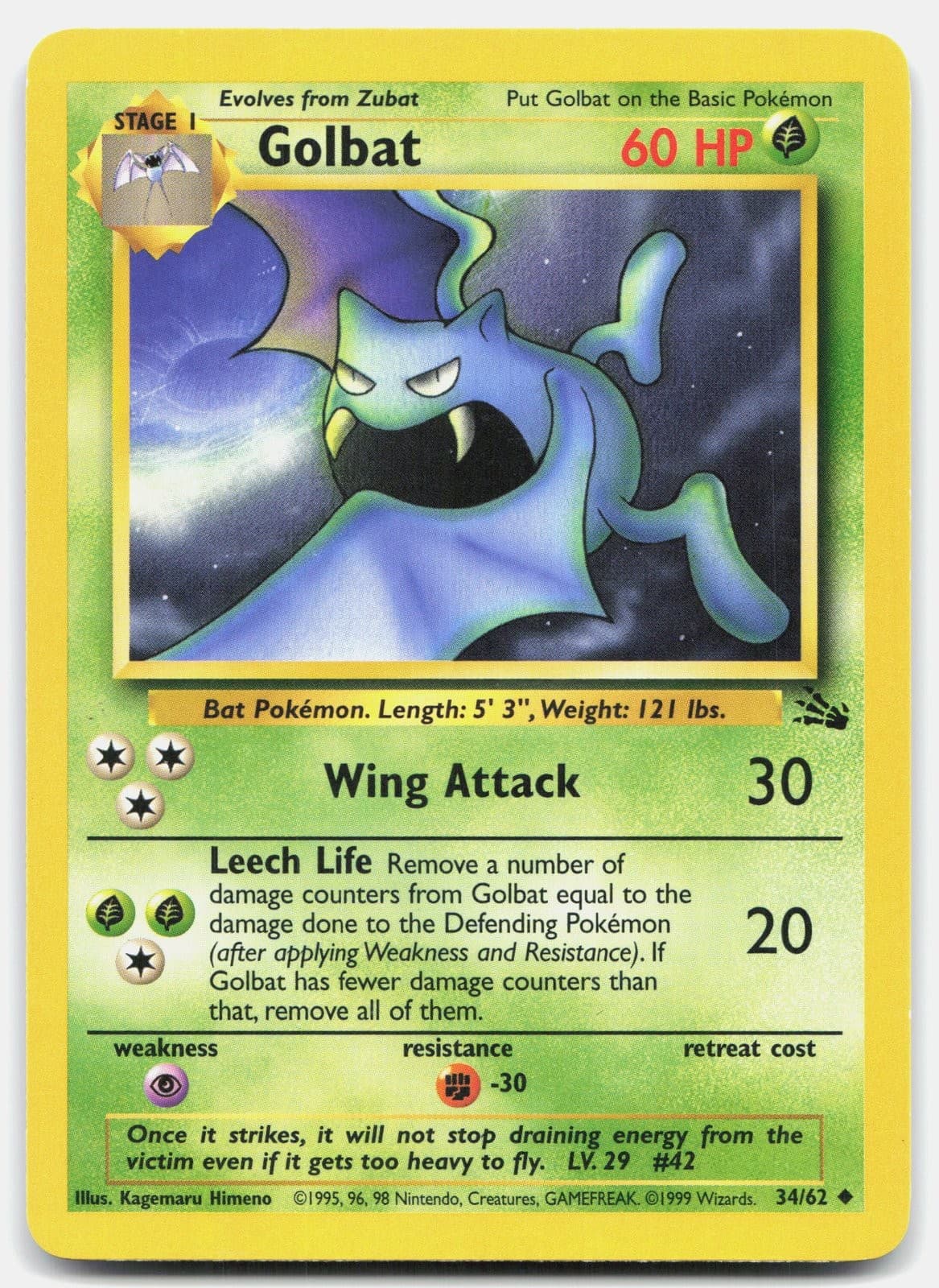 Pokemon Golbat 34/62 Fossil LP [ZWBDQT]