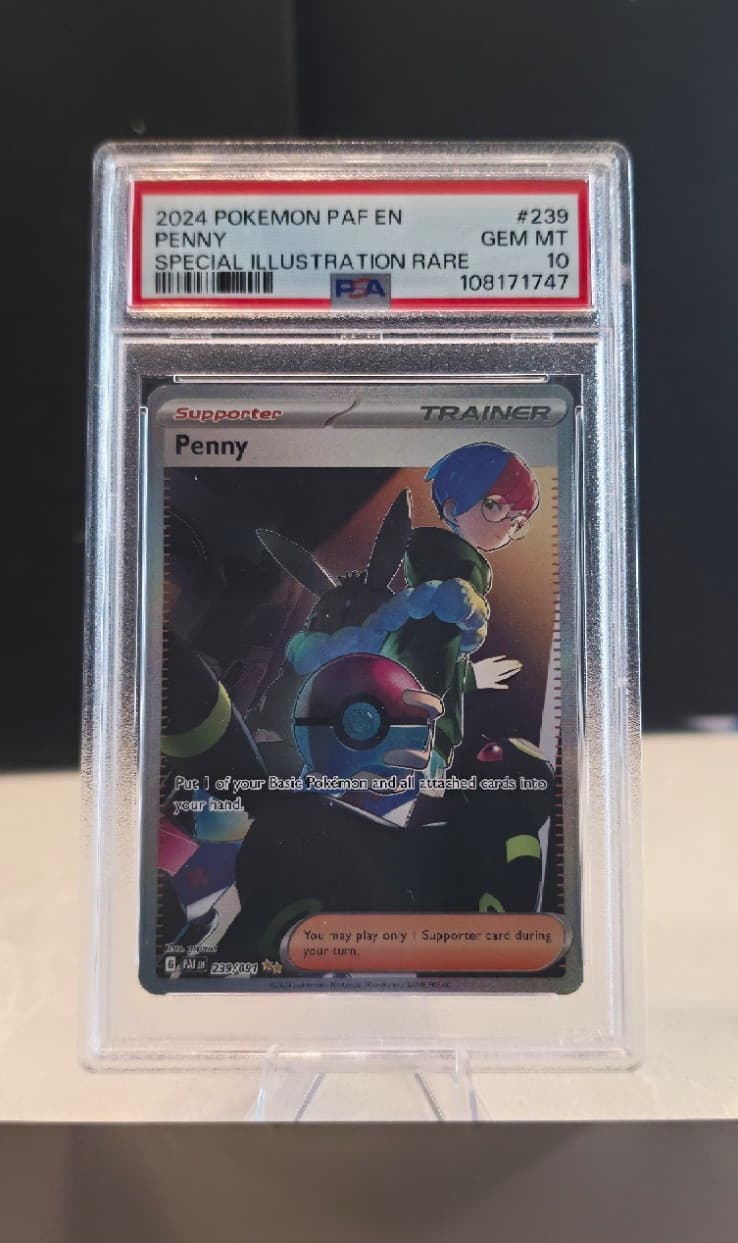 Pokémon  2024 Penny 239/091 Paldean Fates SIR Full Art Holo PSA 10