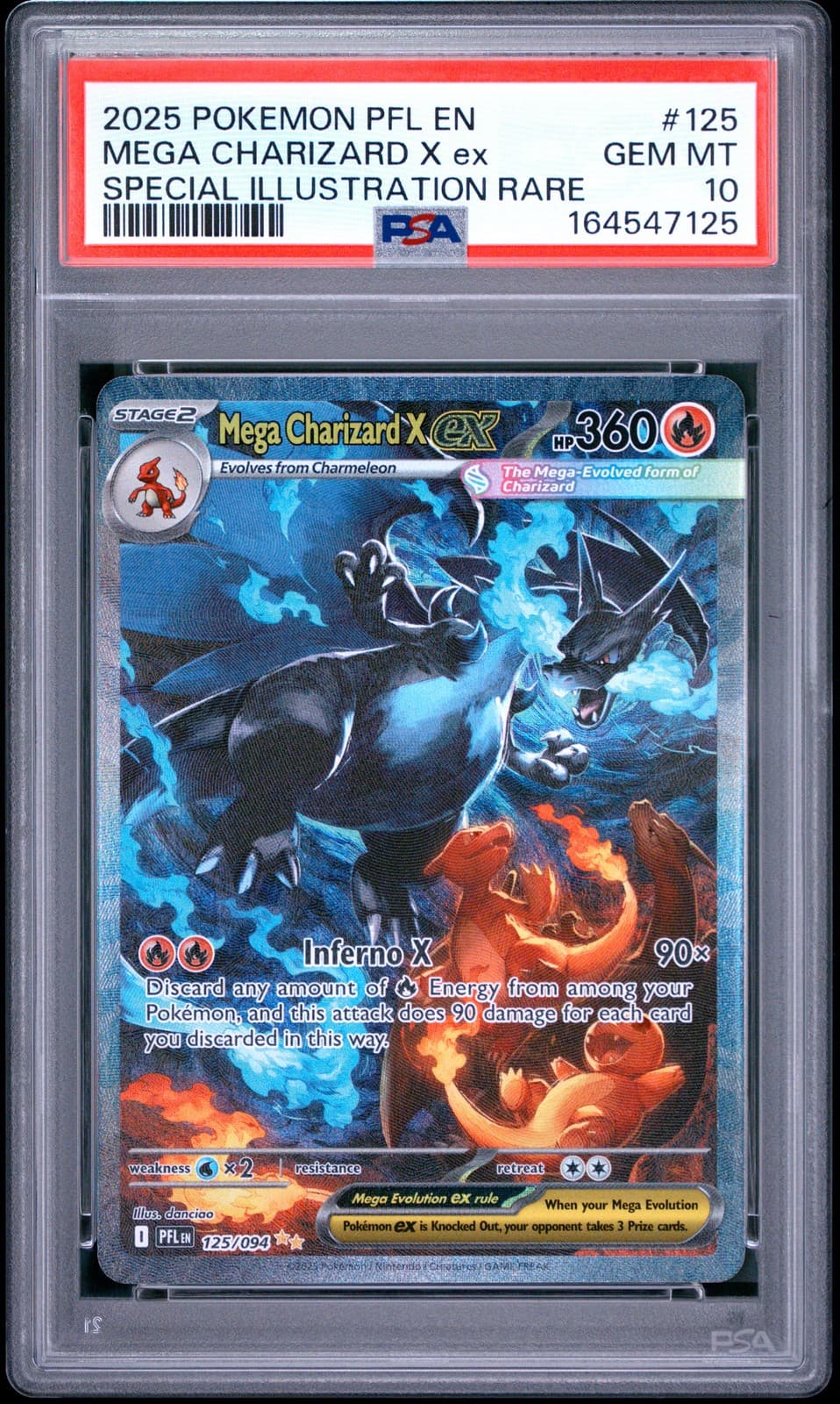 2025 POKEMON PFL EN-PHANTASMAL FLAMES #125 MEGA CHARIZARD X EX PSA 10