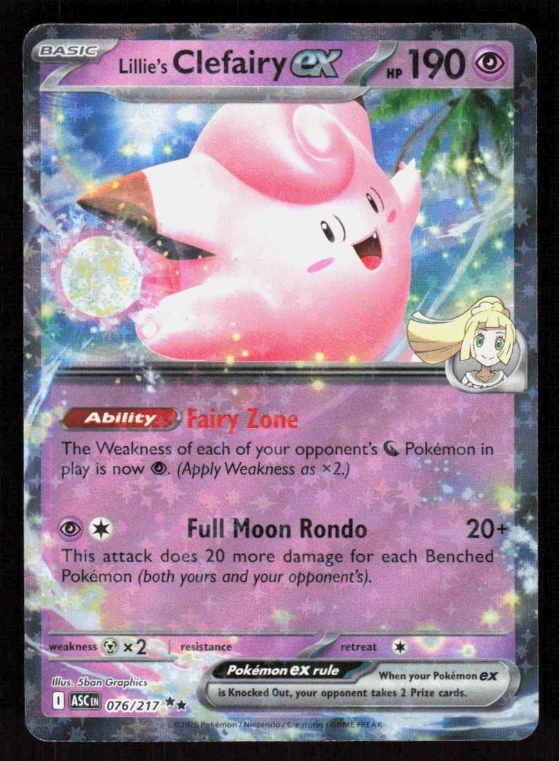 Pokemon Lillie's Clefairy ex 076/217 Holo Double Rare Ascended Heroes (NM)
