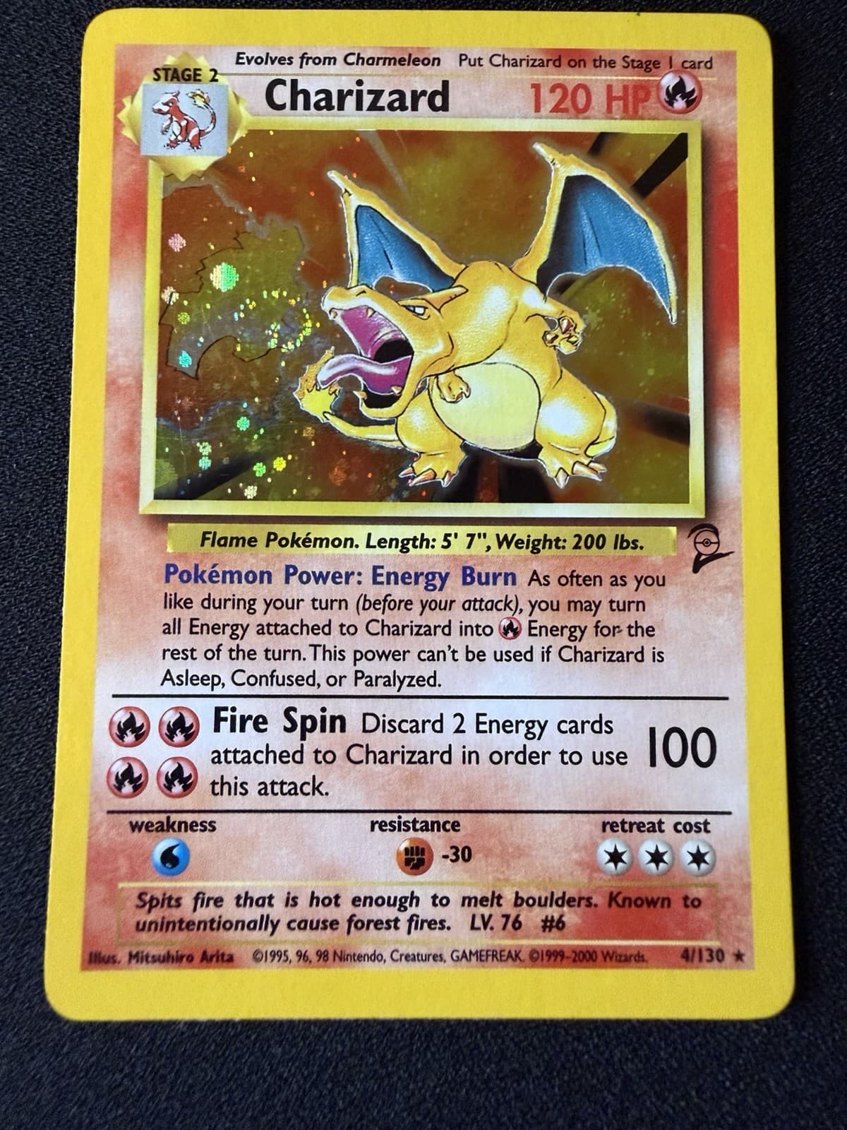 Charizard Base Set 2 Holo Rare 4/130 Pokemon *MOUTH/FIRE/BURP SWIRL*