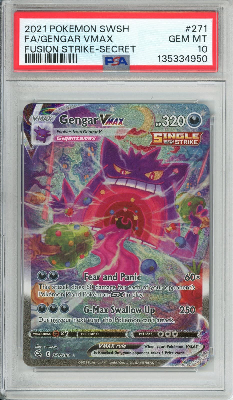 Pokemon Graded: Gengar VMAX 271/264 Fusion Strike (2021) Full Art PSA 10