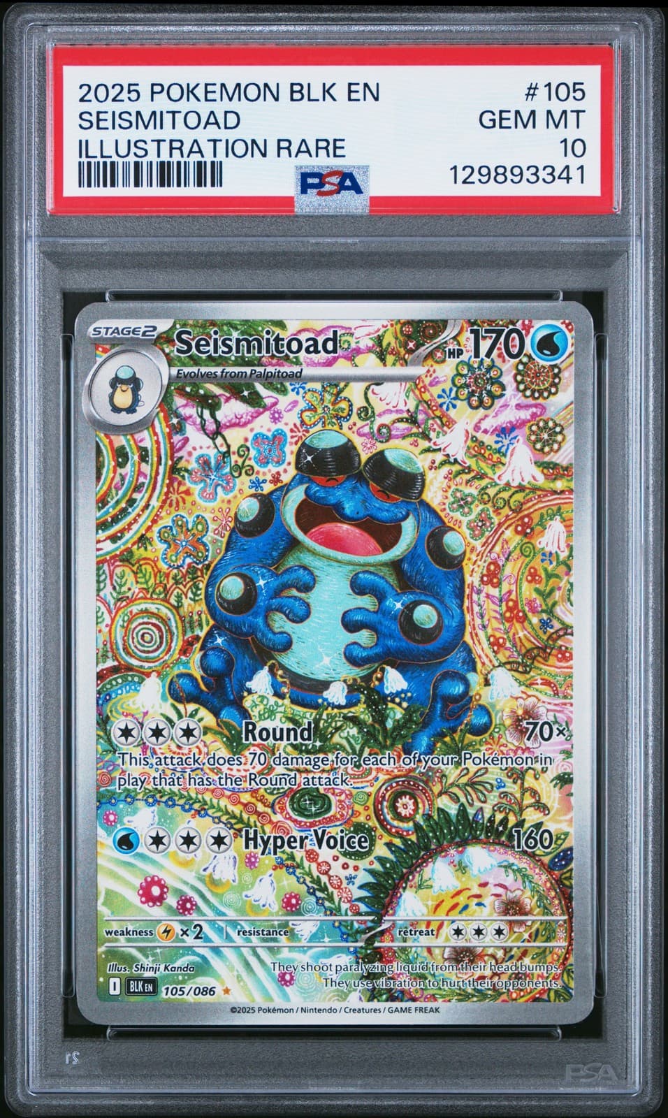 2025 POKEMON BLK EN-BLACK BOLT ILLUSTRATION RARE #105 SEISMITOAD PSA 10