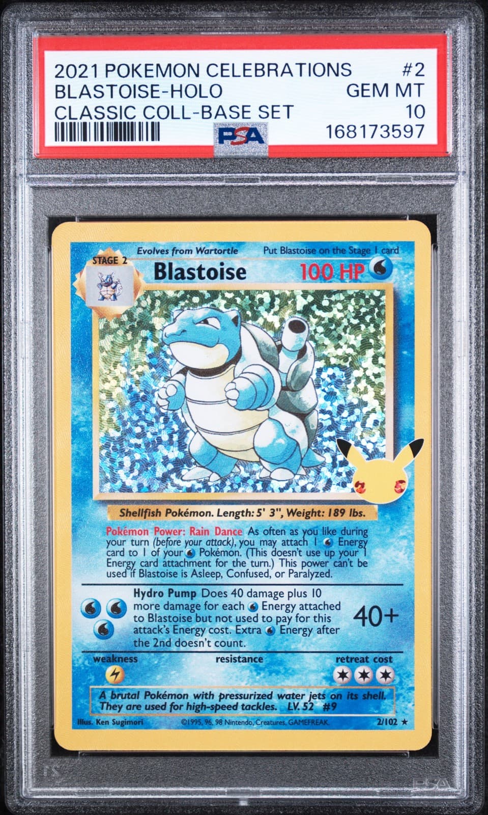 2021 POKEMON CELEBRATIONS CLASSIC COLLECTION #2 BLASTOISE-HOLO PSA 10