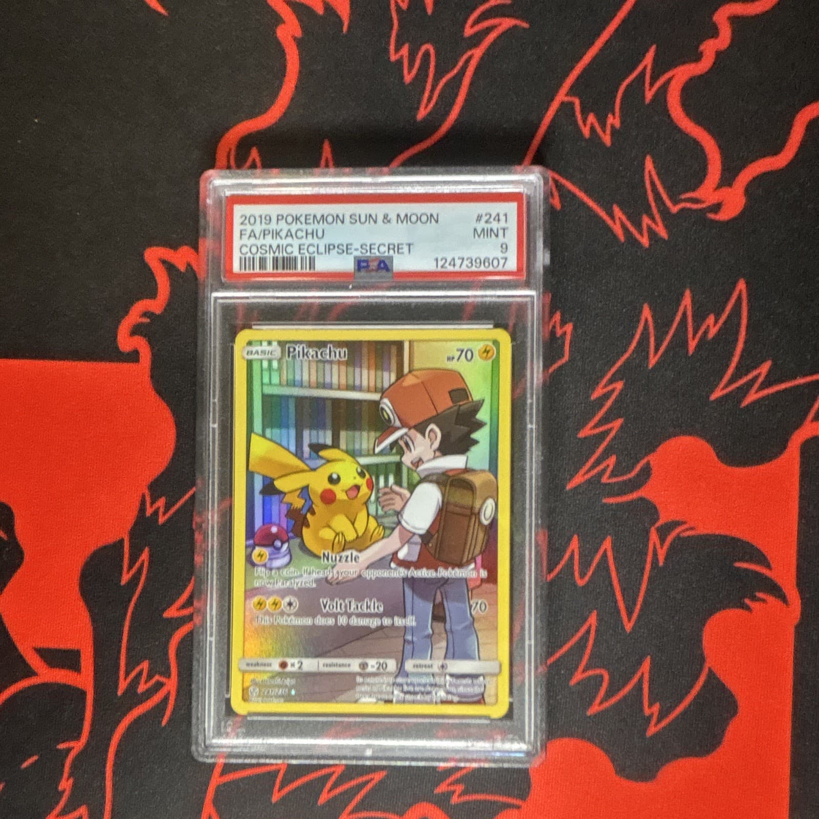 Pikachu 2019 SM Cosmic Eclipse Secret Rare Full Art Holo 241/236 Eng PSA 9