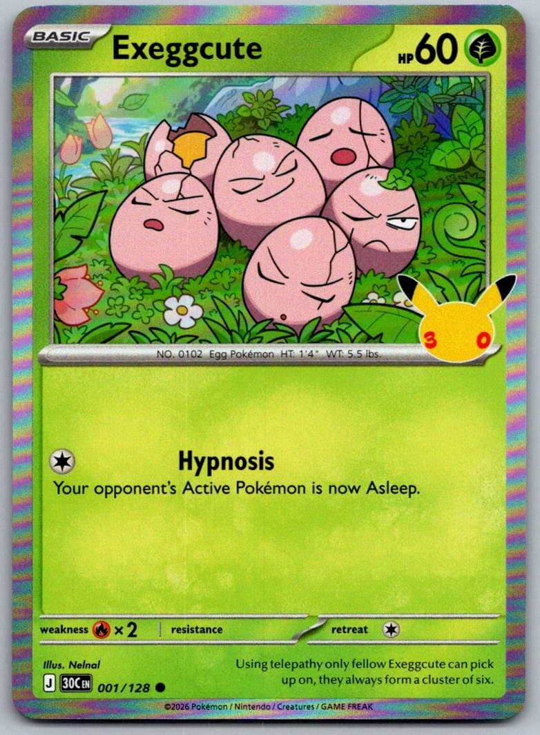 Exeggcute 30th Celebration 001/128 Common Holo Pokémon — English Near Mint