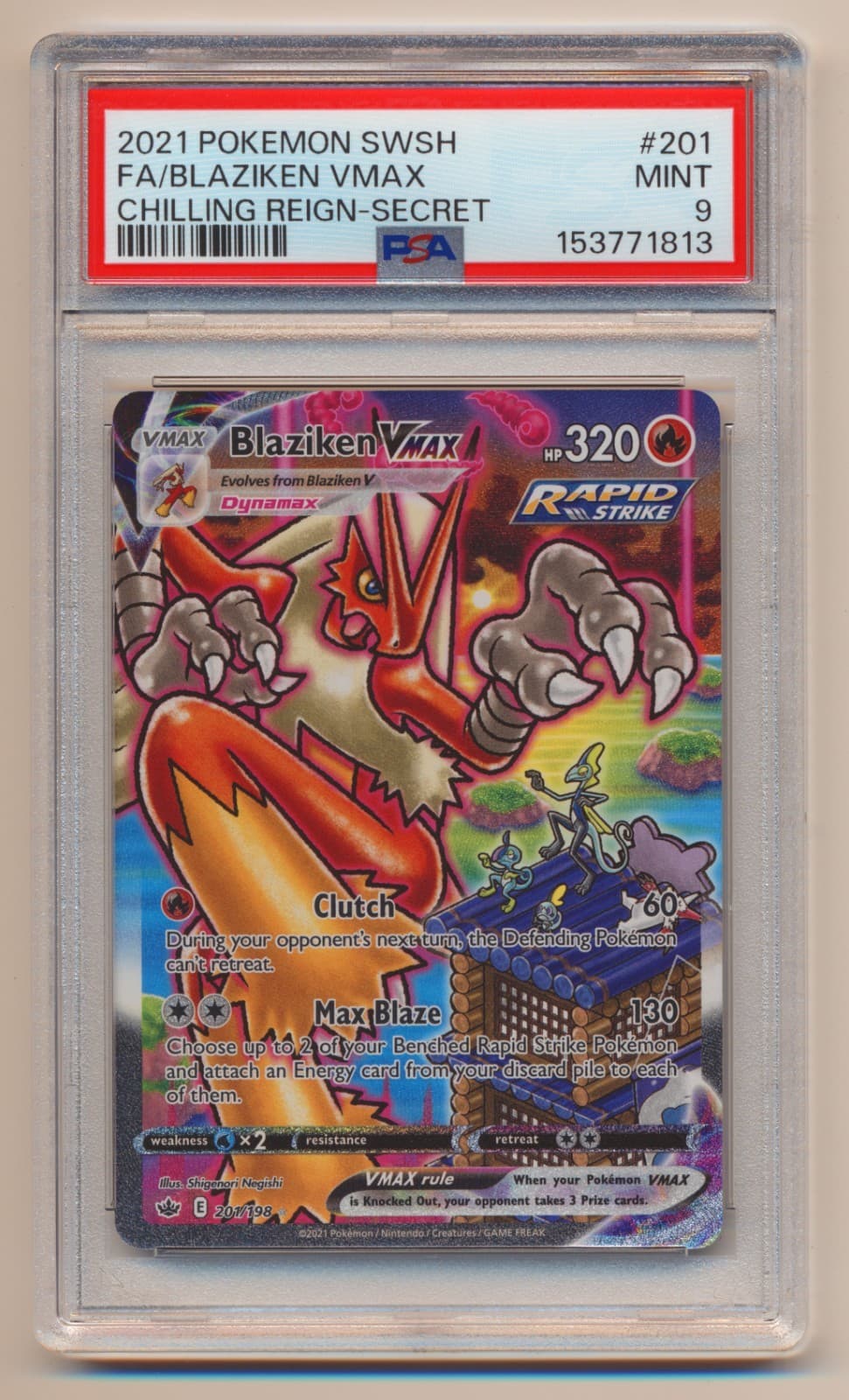 PSA 9 Pokemon Chilling Reign Full Art Secret Rare Blaziken VMax 201/198 MINT!!