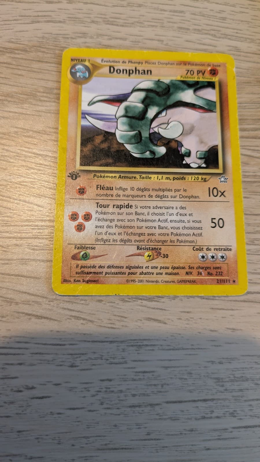 Rare carte Pokémon FR - DONPHAN EDITION 1 - 21/111 Rare Néo Génésis Wizard
