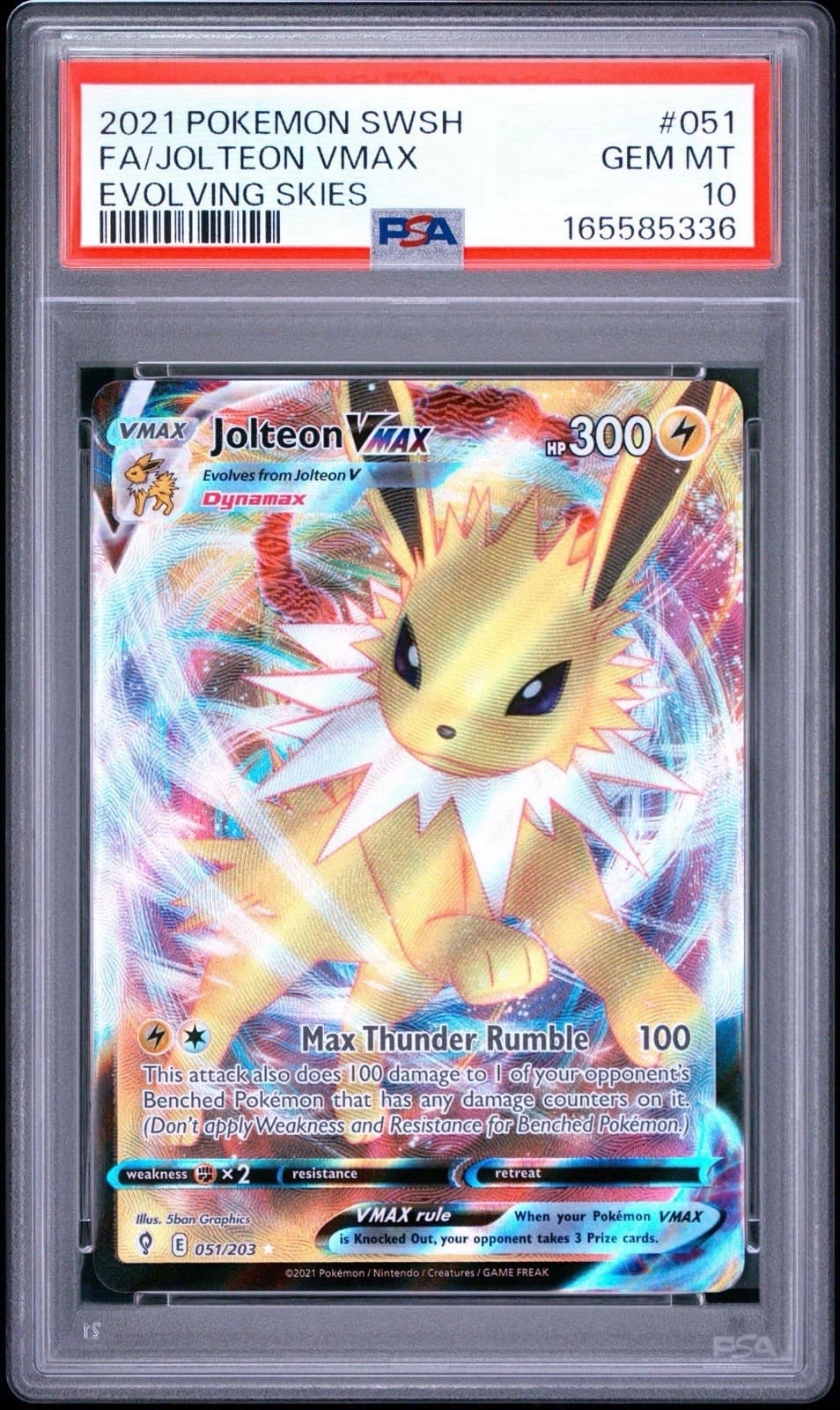 2021 POKEMON SWORD & SHIELD EVOLVING SKIES #051 FULL ART JOLTEON VMAX PSA 10