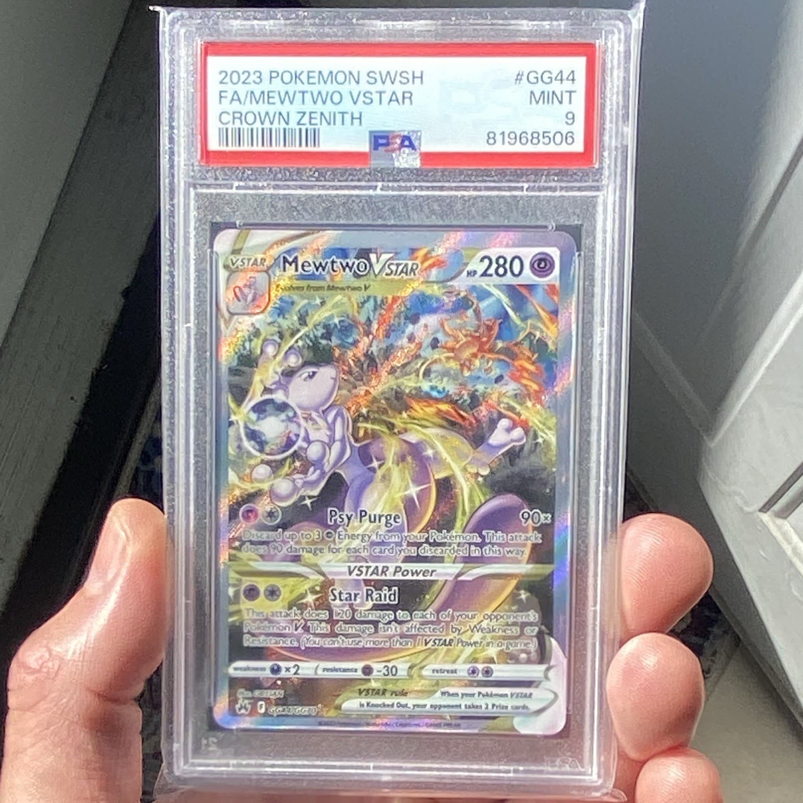 Pokemon TCG Mewtwo VSTAR GG44/GG70 Crown Zenith GG Holo FA PSA 9 ENG