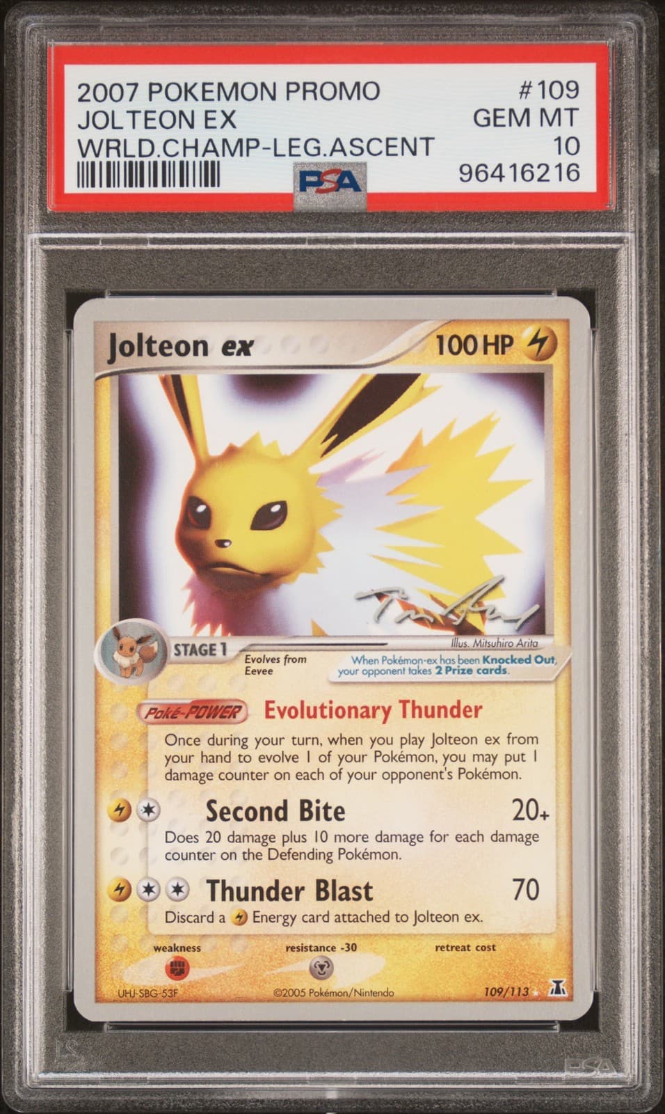 2007 POKEMON WORLD CHAMPIONSHIPS PROMO LEGENDARY ASCENT #109 JOLTEON EX PSA 10
