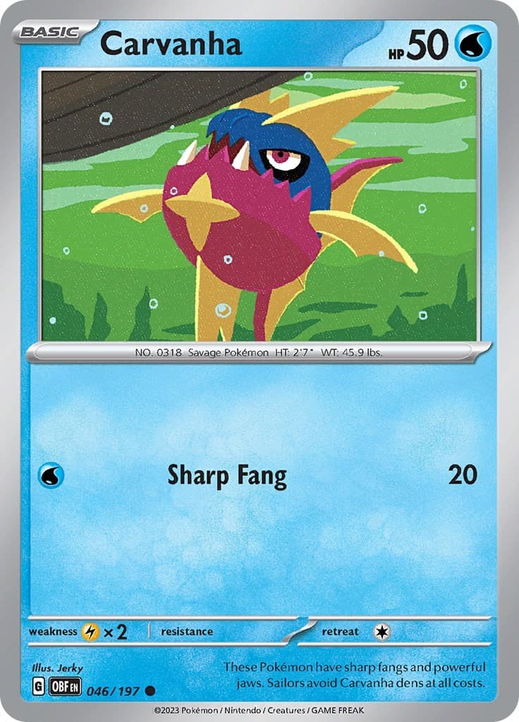 Pokemon Carvanha 046/197 Obsidian Flames Common NM