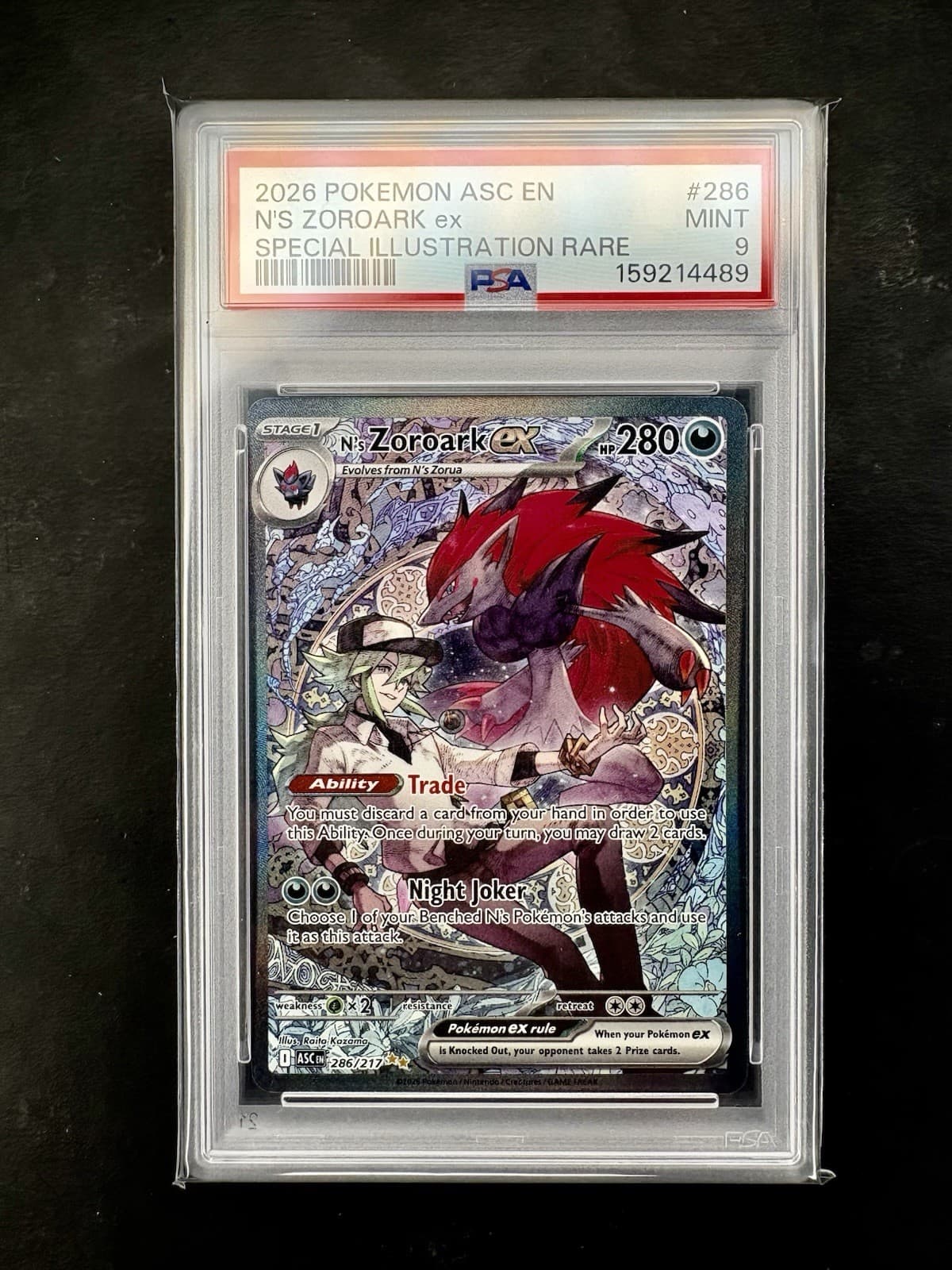 The Pokémon Company N's Zoroark ex 286/217 Me: Ascended Heroes SIR Holo PSA 9
