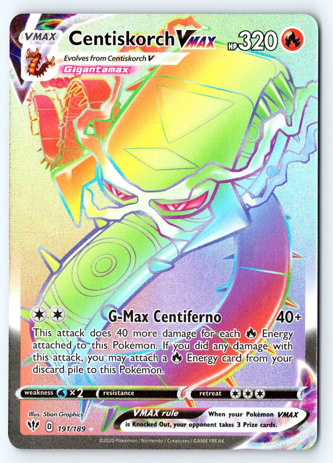 Centiskorch VMAX 191/189 Darkness Ablaze Holo Pokemon NM