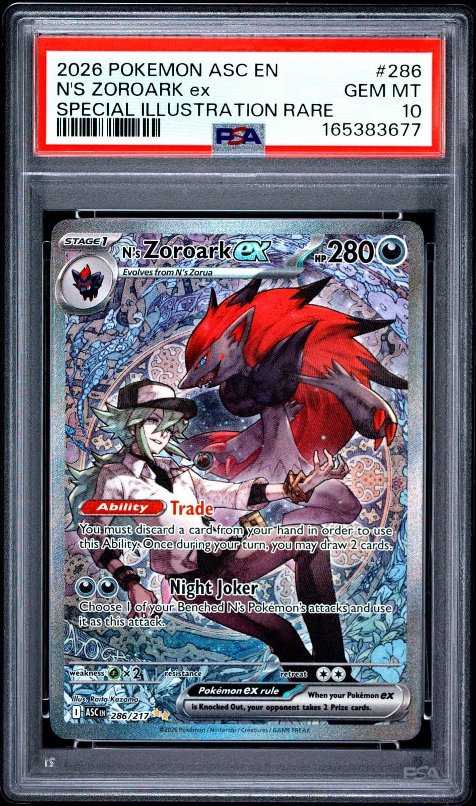 2026 POKEMON ASC EN-ASCENDED HEROES #286 N'S ZOROARK EX PSA 10