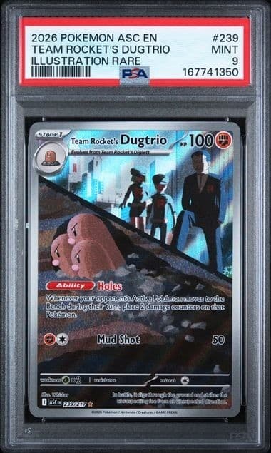 Team Rocket's Dugtrio 239/217 Me: Ascended Heroes Holo PSA 9