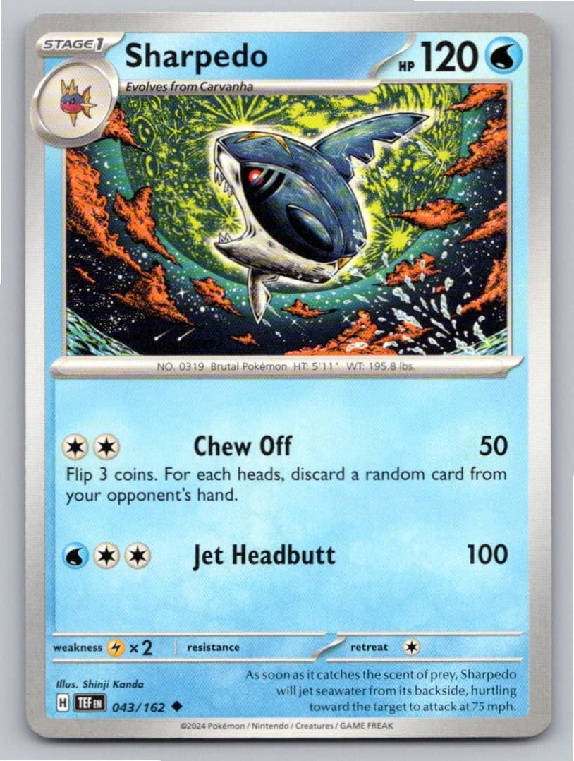 2024 POKEMON SHARPEDO TEMPORAL FORCES 043/162 UNCOMMON NM A21281 FREE S&H
