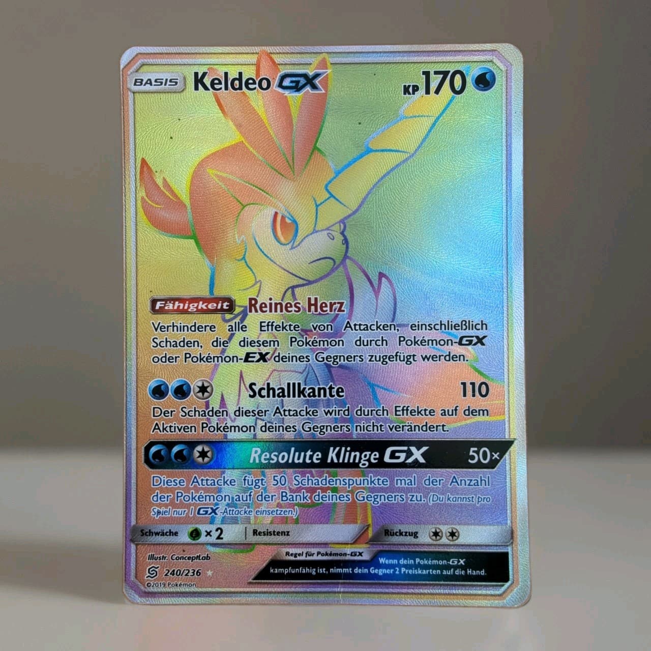 Keldeo GX Rainbow Pokemon Karte Deutsch 240/236 Bund der Gleichgesinnten