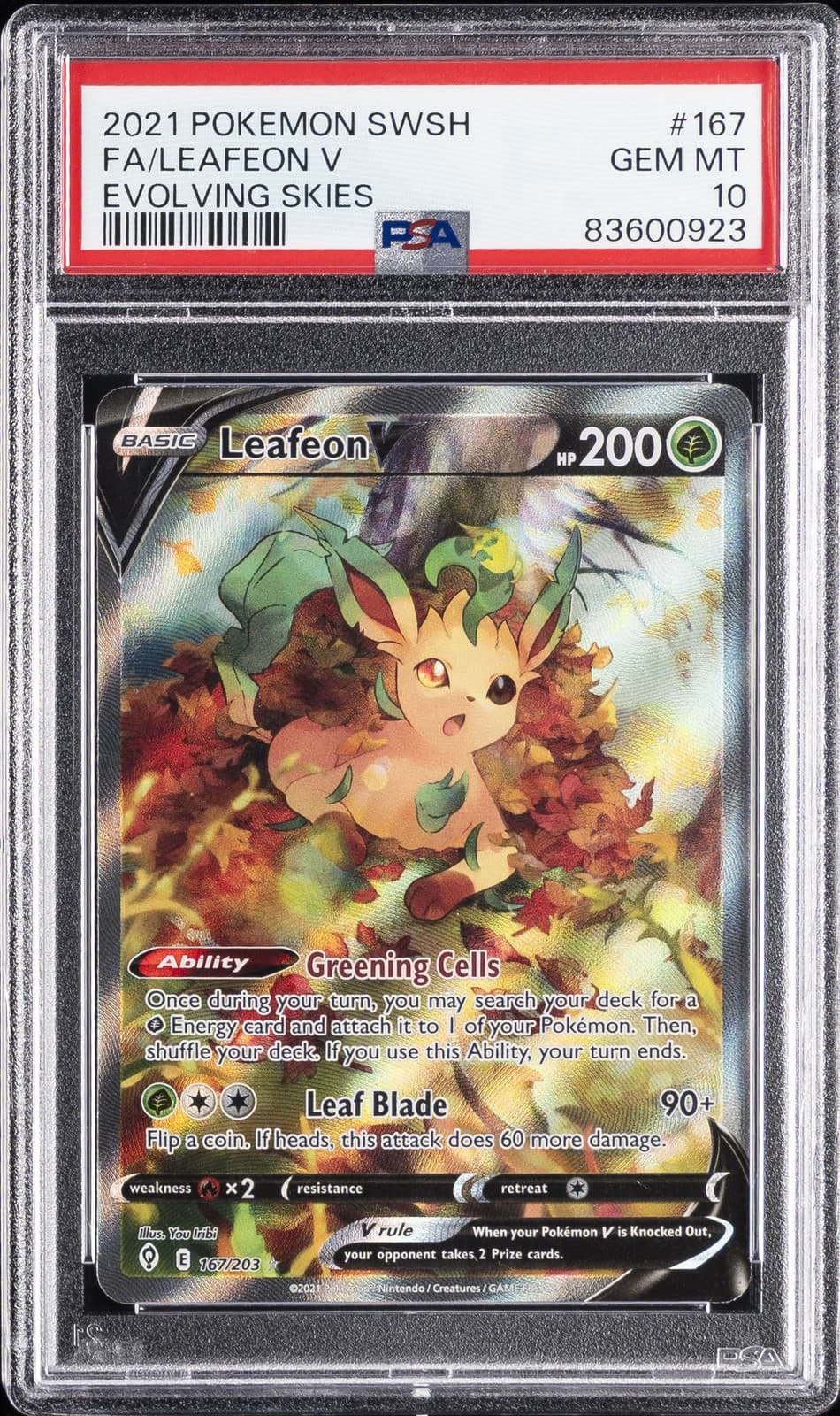 2021 POKEMON SWORD & SHIELD EVOLVING SKIES #167 FULL ART/LEAFEON V PSA 10