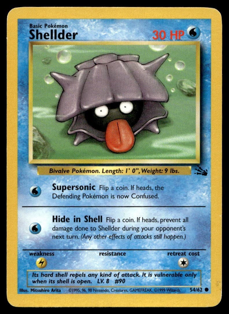 Shellder 54/62 Pokemon Card Fossil Common 30 HP Lightly Played VG
