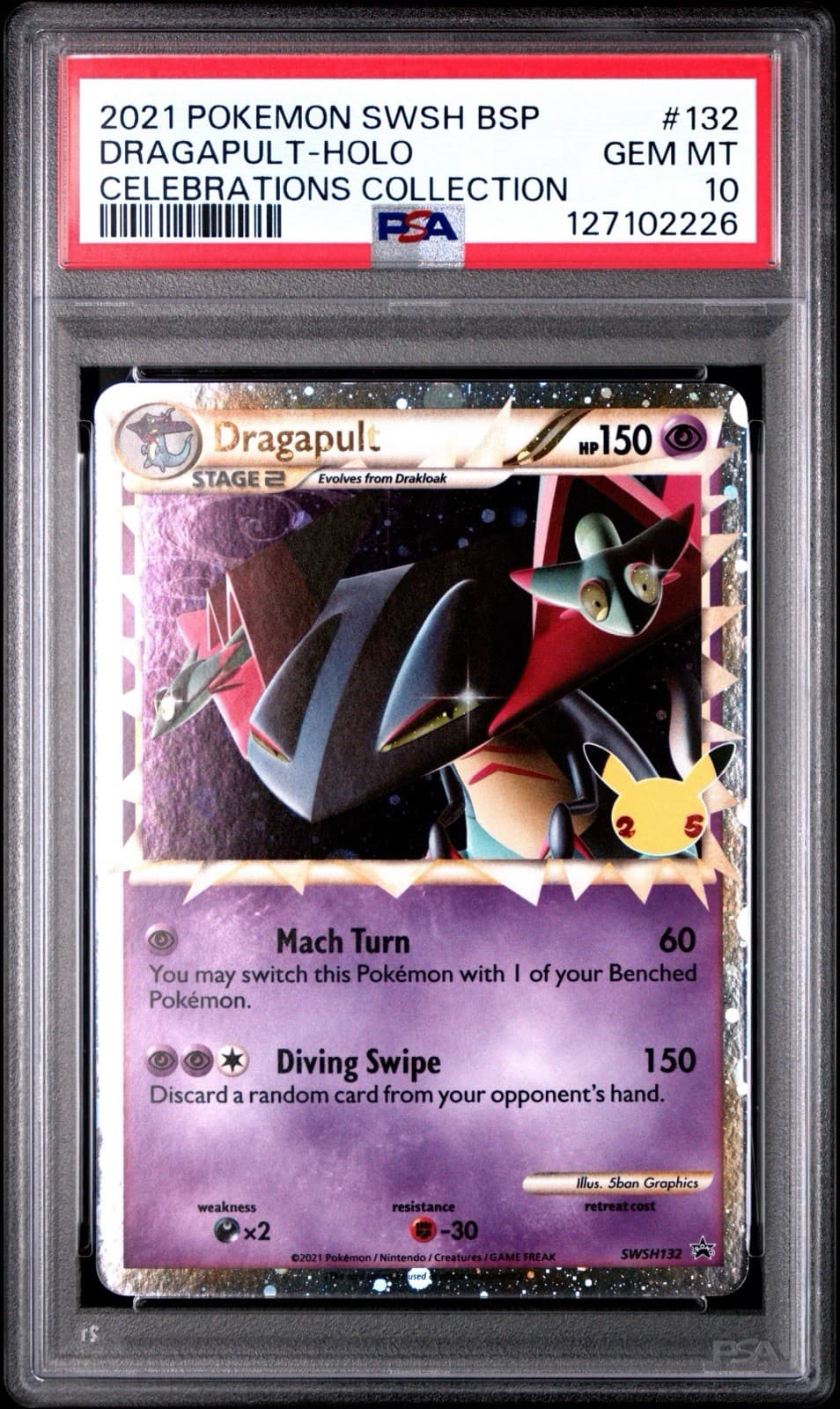 2021 Pokemon Dragapult Holo SWSH132 Celebrations 25th Anniv PSA 10 GEM MINT