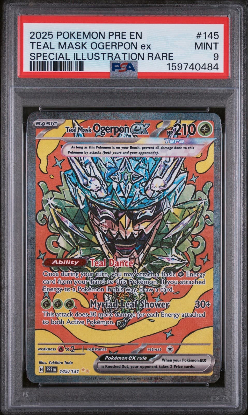 2025 POKEMON PRE EN-PRISMATIC EVOLUTIONS #145 TEAL MASK OGERPON ex PSA MINT 9