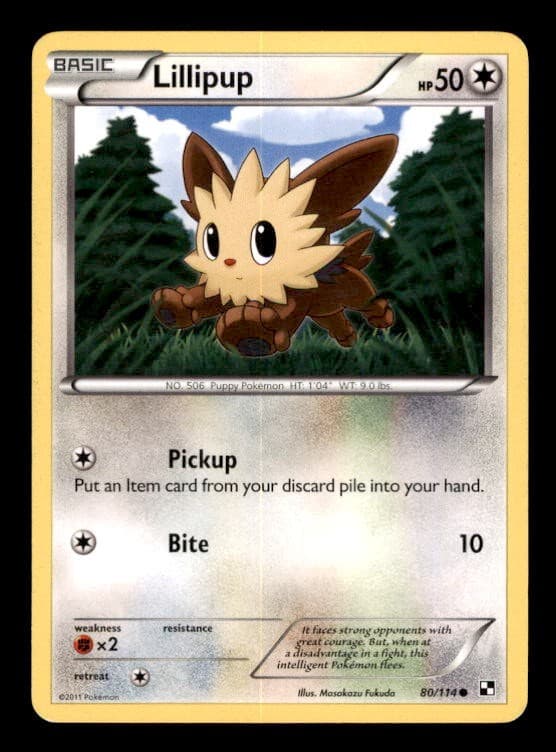 Lillipup 80/114 Common Black & White Pokemon Moderately Played