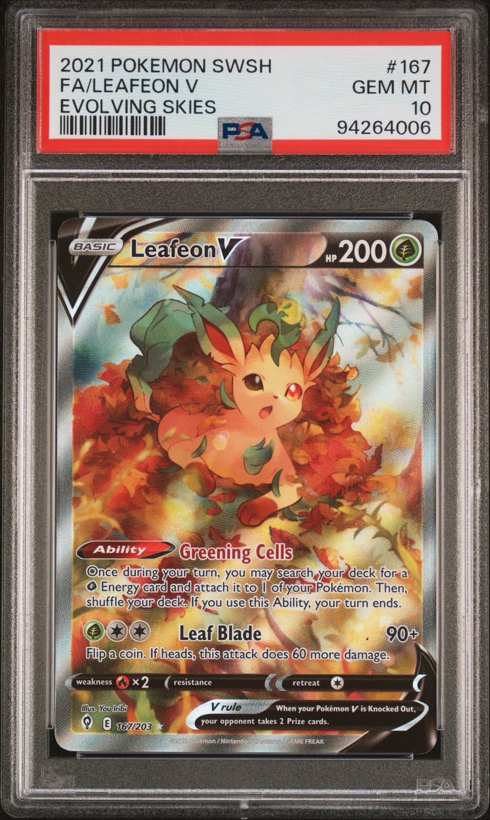2021 POKEMON SWORD & SHIELD EVOLVING SKIES #167 FULL ART/LEAFEON V PSA 10