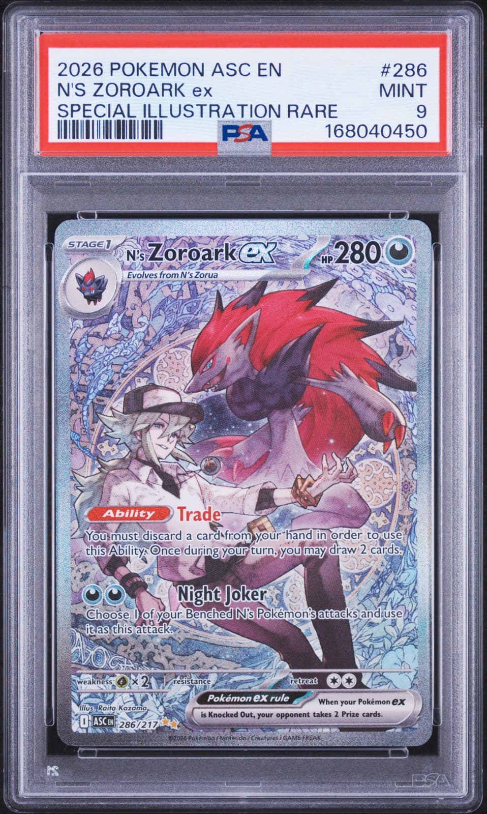 2026 POKEMON ASC EN-ASCENDED HEROES #286 N'S ZOROARK EX PSA 9