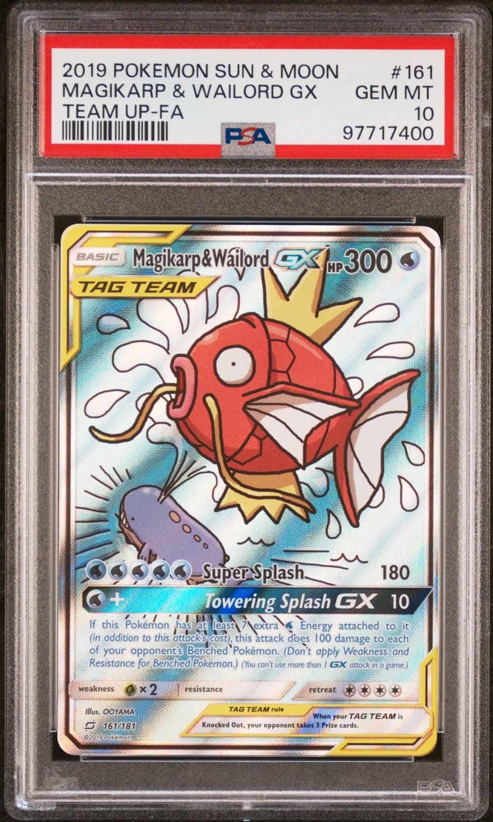 Pokemon TCG Magikarp & Wailord GX 161/181 Sun & Moon Team Up Full Art PSA 10