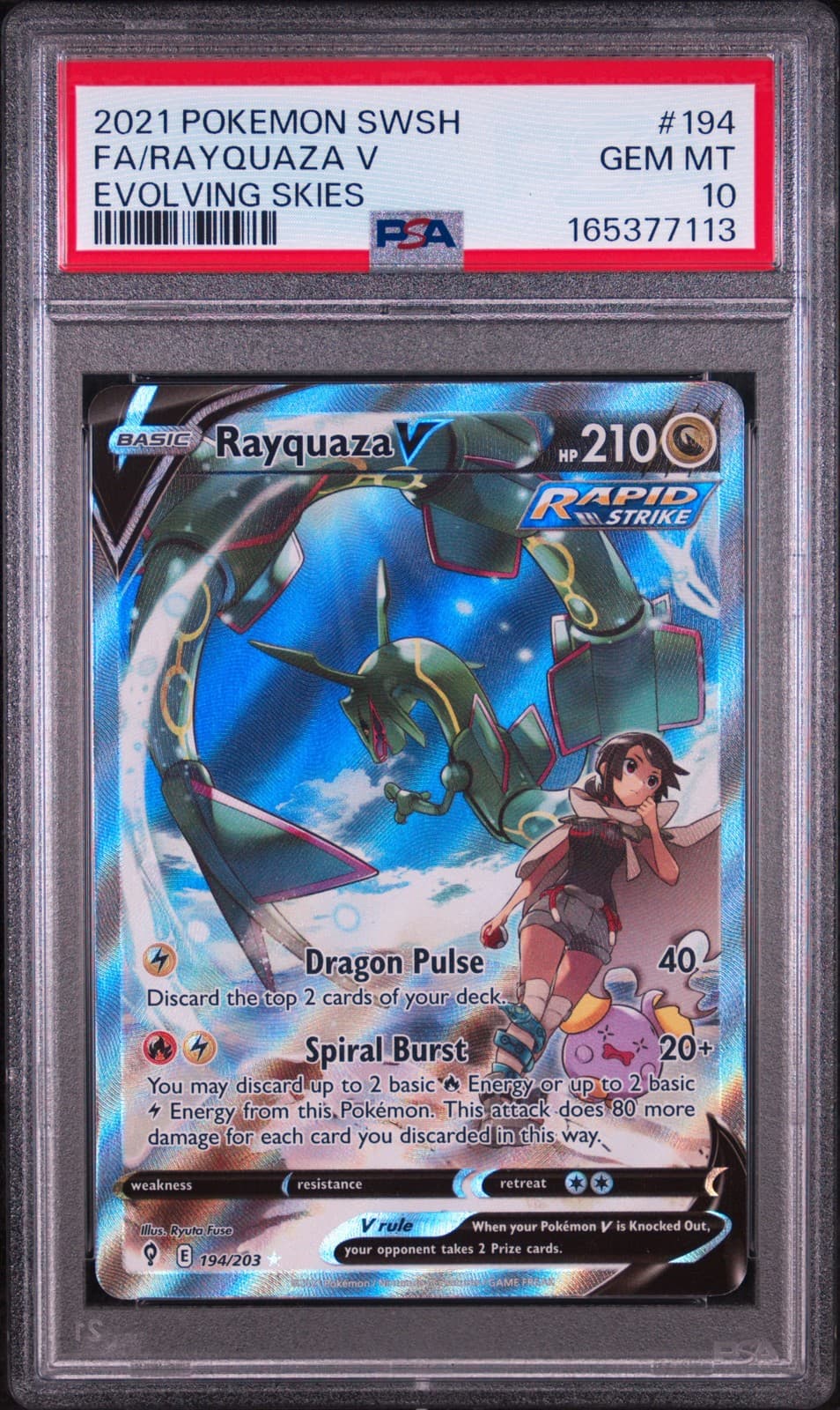 2021 POKEMON SWORD & SHIELD EVOLVING SKIES #194 FULL ART/RAYQUAZA V PSA 10