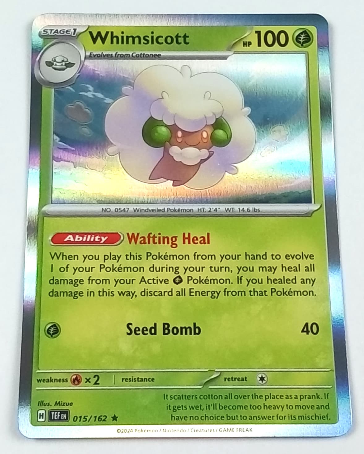 Whimsicott 15/162 Temporal Forces Holo Rare Pokémon Card 2024