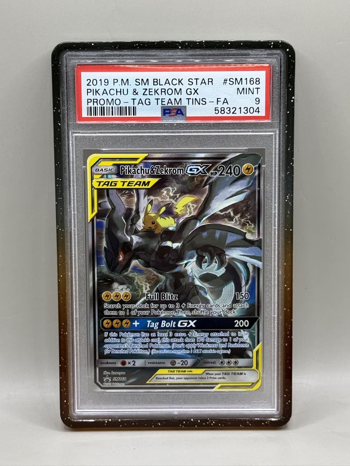2019 POKEMON SM BLACK STAR PROMO #SM168 PIKACHU & ZEKROM GX PSA 9 with Guard