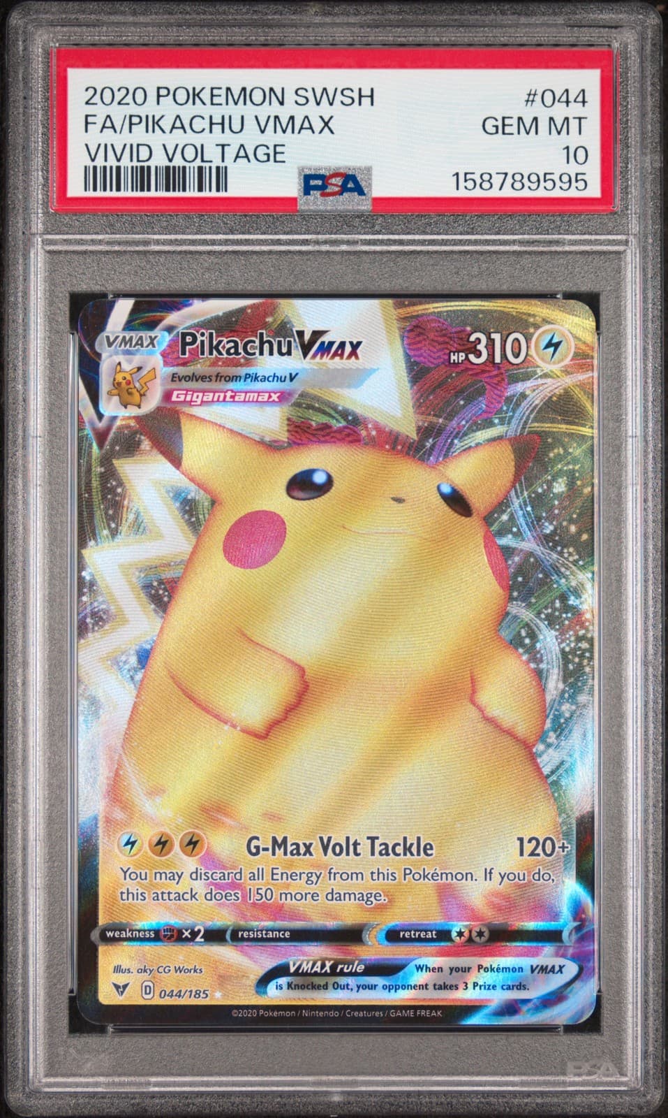 POKEMON PIKACHU VMAX 044/185 SWSH VIVID VOLTAGE FULL ART 2020 PSA 10 GEM MINT