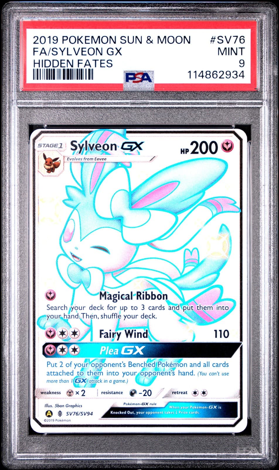 Pokemon Sylveon GX SV76/SV94 Hidden Fates Full Art Shiny PSA 9 Sun & Moon 2019